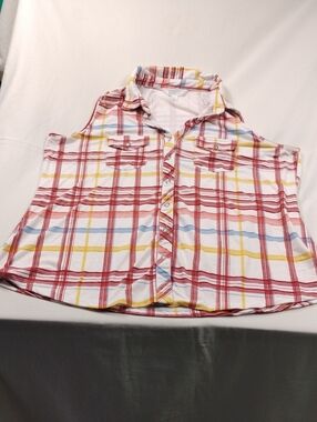 Market & Spruce Womens Sleeveless Plaid Button-Up Shirt Size 2X